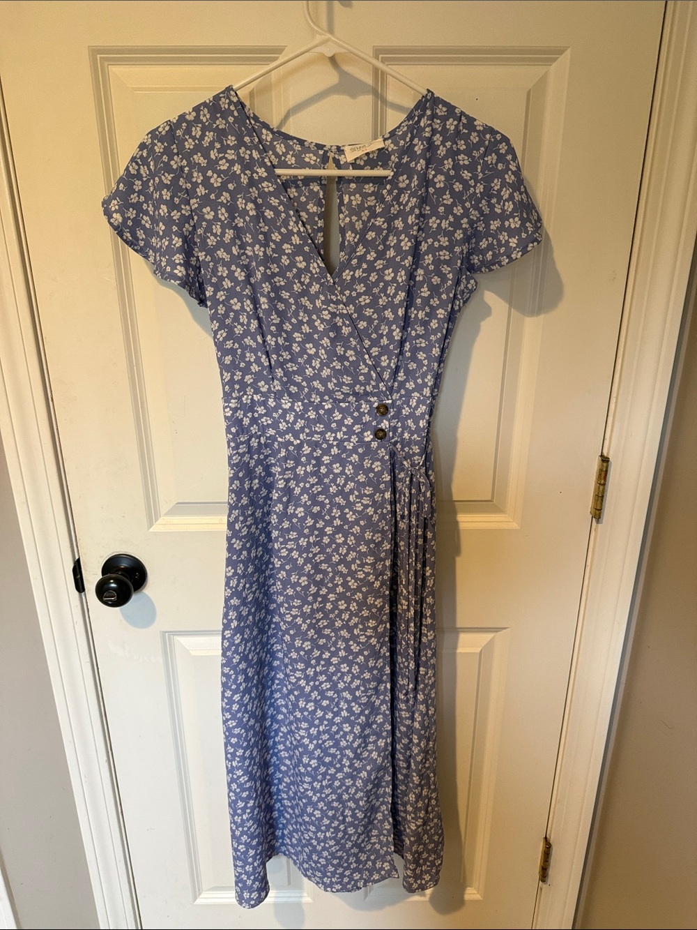 Floral Wrap Midi Dress in Light Blue